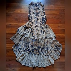 Unique Animal Print Neutral Crochet Lace Trim Tulle Knit Vest Dress